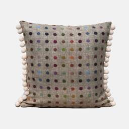 Watercolor Duck Cushion Organic Linen, Wool Back, Pompom Trim - thumbnail 2