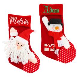 Personalised Christmas Stocking 3D Plush Red Embroidered With Name - Xmas Luxury Santa Or Snowman Custom Decoration - thumbnail 3