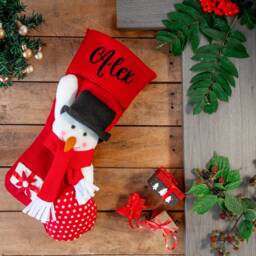 Personalised Christmas Stocking 3D Plush Red Embroidered With Name - Xmas Luxury Santa Or Snowman Custom Decoration - thumbnail 2