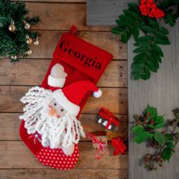 Personalised Christmas Stocking 3D Plush Red Embroidered With Name - Xmas Luxury Santa Or Snowman Custom Decoration - thumbnail 1