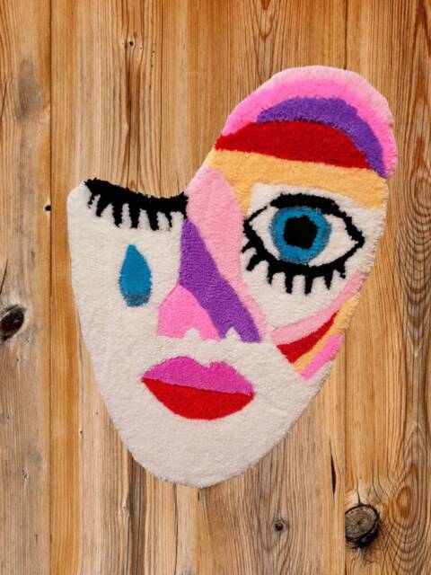 Modern Abstract Designer Rug, Entrance Woman's Face, Cool Trendy Girl Soft Indoor Rug. Children's Room Rug Gift - image 1