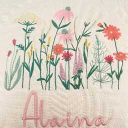 Wildflower Nursery Baby Quilt Blanket Heirloom Embroidered Flowers Personalized Shower Gift Pregnant Mom - thumbnail 3