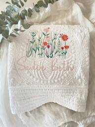 Wildflower Nursery Baby Quilt Blanket Heirloom Embroidered Flowers Personalized Shower Gift Pregnant Mom - thumbnail 1