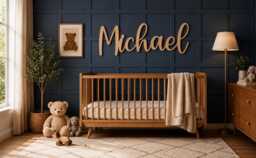 Personalised Wooden Name Sign For Nursery, Custom Baby Wall Decor Playroom Art - thumbnail 1
