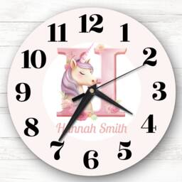 Pink Unicorn Alphabet Letter H Personalised Gift Clock - thumbnail 1