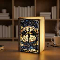 Fourth Wing Book Lamp, Dragon Rider Fantasy Scene, Empyrean Stained Glass Style, Led Foldable Light, Dark Night Light - thumbnail 2