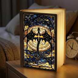 Fourth Wing Book Lamp, Dragon Rider Fantasy Scene, Empyrean Stained Glass Style, Led Foldable Light, Dark Night Light - thumbnail 3