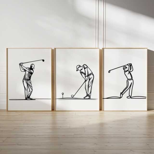 Minimalist Black Golf Print Set - 3 Prints - Boys Bedroom Decor Golfer Gift Golfing Poster Lover Unframed Wall Art Line Artwork - image 1