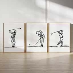 Minimalist Black Golf Print Set - 3 Prints - Boys Bedroom Decor Golfer Gift Golfing Poster Lover Unframed Wall Art Line Artwork - thumbnail 1