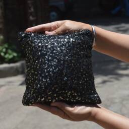 Black Glamorous Sequined Accent Throw Pillow - Ring Decorative Handmade Cushion Cover - Small Mini 8 - thumbnail 2
