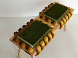 Long Bench, Wooden Bench in Pistachio Green & Mustard Yellow Cross Wavy Velvet Fabric, Living Room Bench, Office Decor, Wood Work