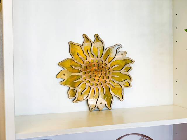 Sunflower Metal Wall Art - Hand Embellished Marble Fade Gold & Candy Yellow - image 1