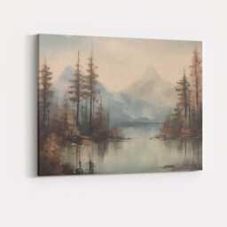 Serene Mountain Lake & Pine Forest Landscape Canvas Wall Art Print Decor Picture Ready To Hang - thumbnail 4