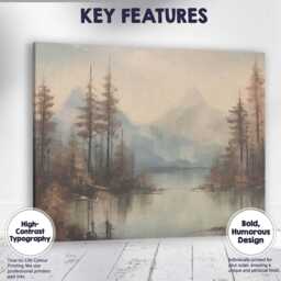 Serene Mountain Lake & Pine Forest Landscape Canvas Wall Art Print Decor Picture Ready To Hang - thumbnail 1