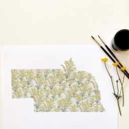 Nebraska State Flower Map Watercolor Goldenrod - Art Print Wall Graduation Wedding Realtor Moving Gift Midwest Wildflower - thumbnail 2