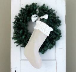 Nautical Canvas Christmas Stocking With White Ruffle & Rope Trim - thumbnail 1