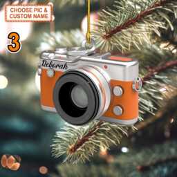 Custom Name Camera Christmas Ornament, Tree Hanging Decor, Flat 2D Ornament Acrylic/ Wooden, Gift For Photographers - thumbnail 3