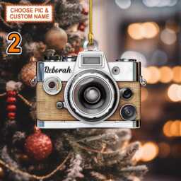 Custom Name Camera Christmas Ornament, Tree Hanging Decor, Flat 2D Ornament Acrylic/ Wooden, Gift For Photographers - thumbnail 2