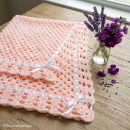 Baby Crochet Blanket in Soft Peach Colour With Satin Ribbon, Shower Gift, 3 Sizes