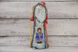 Hand Carved Wooden Santa, Ukrainian Folk Art Christmas Decor - 9.25 - thumbnail 1