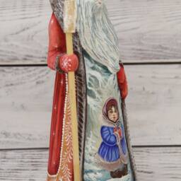 Hand Carved Wooden Santa, Ukrainian Folk Art Christmas Decor - 9.25 - thumbnail 3