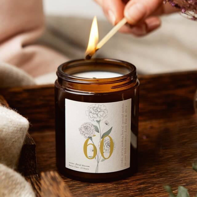 60Th Birthday Gift Floral Personalised Soy Candle For Her - image 1