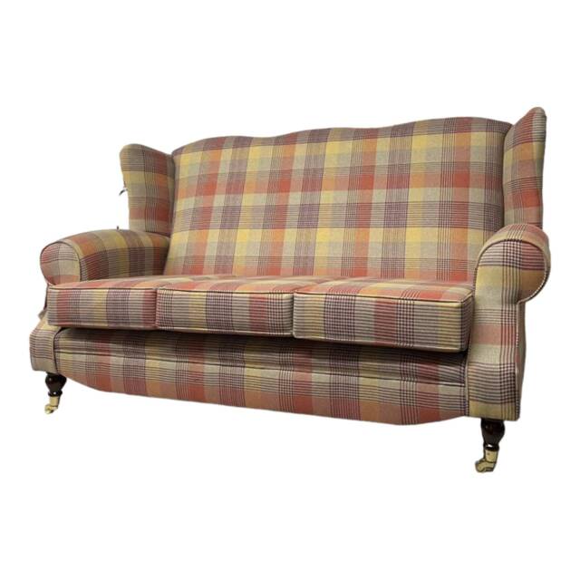 Queen Anne Wingback Sofa Tartan Plaid, Solid Wood Legs - image 1