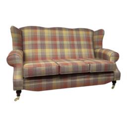 Queen Anne Wingback Sofa Tartan Plaid, Solid Wood Legs - thumbnail 2