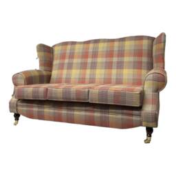 Queen Anne Wingback Sofa Tartan Plaid, Solid Wood Legs - thumbnail 1