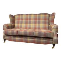 Queen Anne Wingback Sofa Tartan Plaid, Solid Wood Legs - thumbnail 4