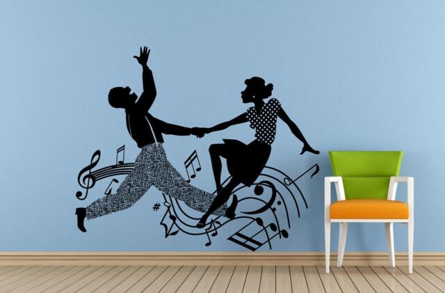 Man Woman Dancing Retro Silhouette Music Notes Wall Room Vinyl Mural Art Decor Decal Sticker L1664 - image 1