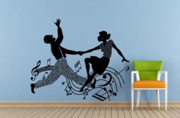 Man Woman Dancing Retro Silhouette Music Notes Wall Room Vinyl Mural Art Decor Decal Sticker L1664 - thumbnail 1