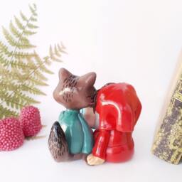 Woodland Creatures For Fairytale Bookshelf Decor, Little Red Riding Hood Big Bad Wolf Art Statue Clay Figure Fairycore Decor Book Lover Gift - thumbnail 3