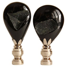 Black Druzy Lamp Finials On Chrome Hardware - A Matching Pair Of Polished Agate Toppers - thumbnail 2