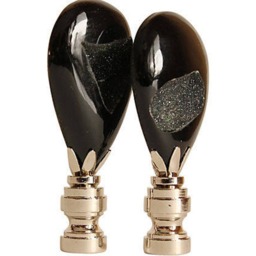 Black Druzy Lamp Finials On Chrome Hardware - A Matching Pair Of Polished Agate Toppers - thumbnail 3