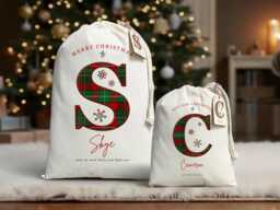 Personalized Tartan Santa Sack - Scottish Christmas Present Bag Nollaig Chridheil Cotton Stocking With Tag