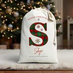 Personalized Tartan Santa Sack - Scottish Christmas Present Bag Nollaig Chridheil Cotton Stocking With Tag - thumbnail 2