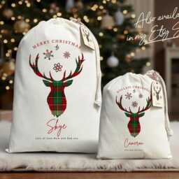 Personalized Tartan Santa Sack - Scottish Christmas Present Bag Nollaig Chridheil Cotton Stocking With Tag - thumbnail 4