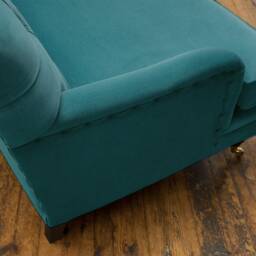 Handmade 3 Seater Teal Blue Velvet Low Chesterfield Sofa - thumbnail 2