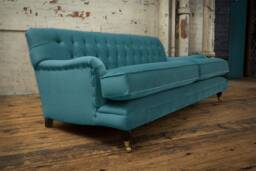 Handmade 3 Seater Teal Blue Velvet Low Chesterfield Sofa