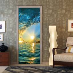 Door Wall Sticker Ocean Wave At Sunset/ Seascape Decal/ Ocean Mural Wallpaper/ Vinyl Mural/ - thumbnail 3