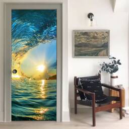 Door Wall Sticker Ocean Wave At Sunset/ Seascape Decal/ Ocean Mural Wallpaper/ Vinyl Mural/ - thumbnail 1