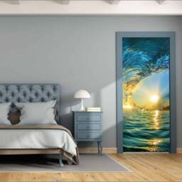 Door Wall Sticker Ocean Wave At Sunset/ Seascape Decal/ Ocean Mural Wallpaper/ Vinyl Mural/ - thumbnail 2