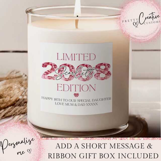 Personalised 18Th Birthday Candle, Gift For Daughter, Niece Milestone, Granddaughter Gift 18Th, Goddaughter Birthday - image 1