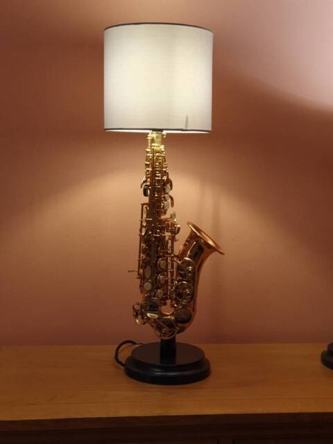 Saxophone Lamp, Soprano, Handmade With Black Base, Lampshade Included - image 1