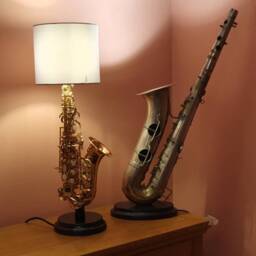Saxophone Lamp, Soprano, Handmade With Black Base, Lampshade Included - thumbnail 2