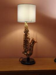 Saxophone Lamp, Soprano, Handmade With Black Base, Lampshade Included - thumbnail 1