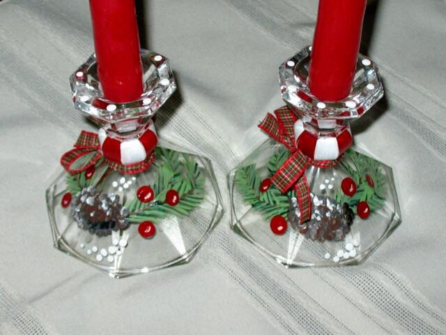Holiday Pinecone & Holly Candlestick - Pair - image 1