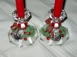 Holiday Pinecone & Holly Candlestick - Pair - thumbnail 1