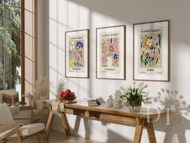 Flower Market Print Set Of 3 - Retro Boho Wall Art - image 1